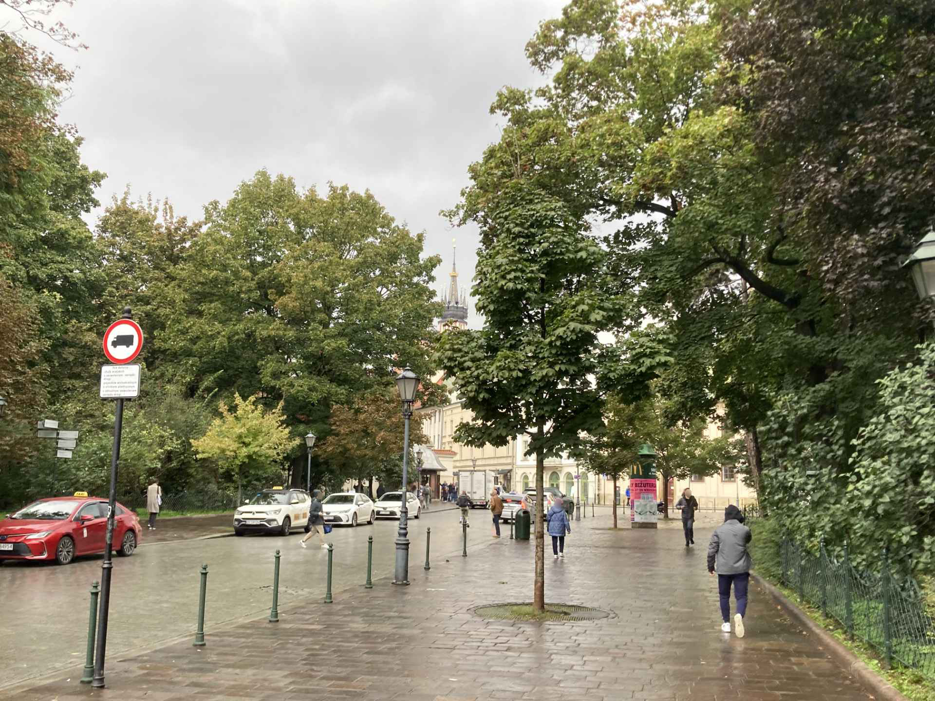 Planty park with church tower